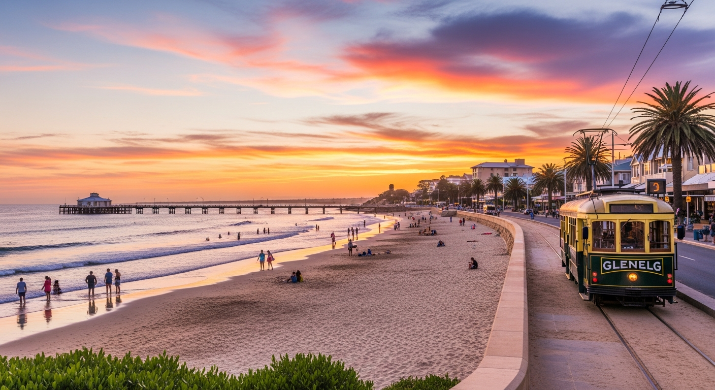 The beachside charm of Glenelg, connected to the city by heritage tram