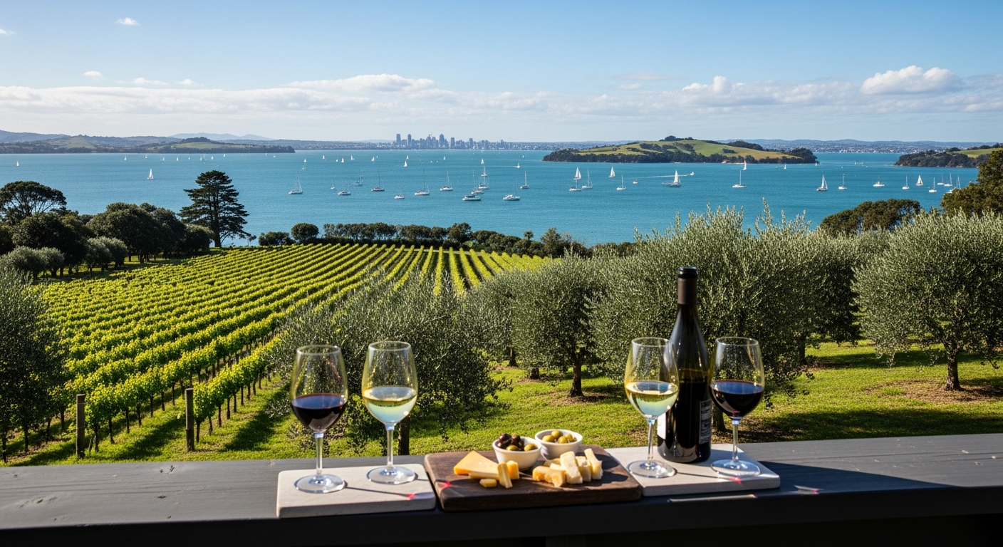 Waiheke Island vineyard overlooking the Hauraki Gulf