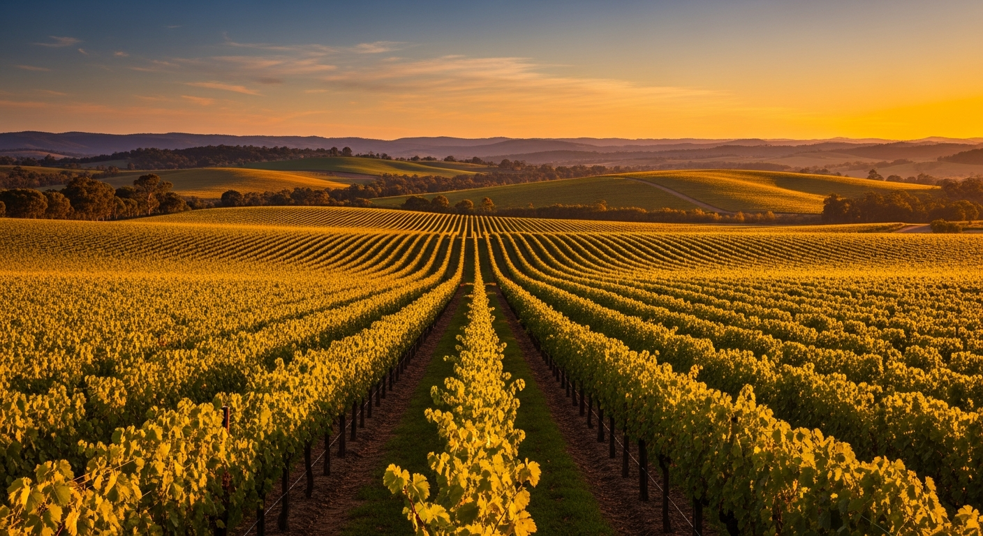 Rolling vineyard landscapes stretching across the Barossa Valley