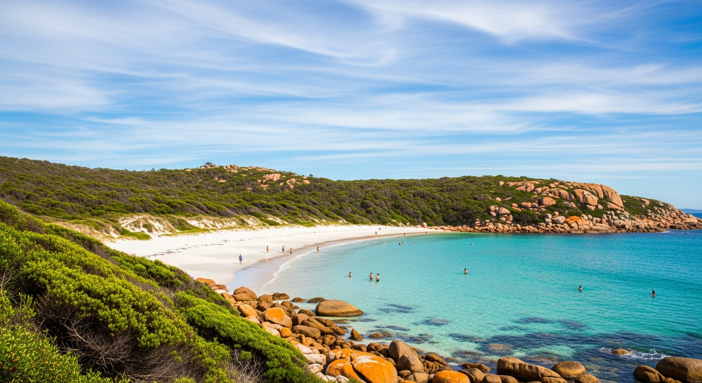 Pristine white sand and turquoise water at Binalong Bay