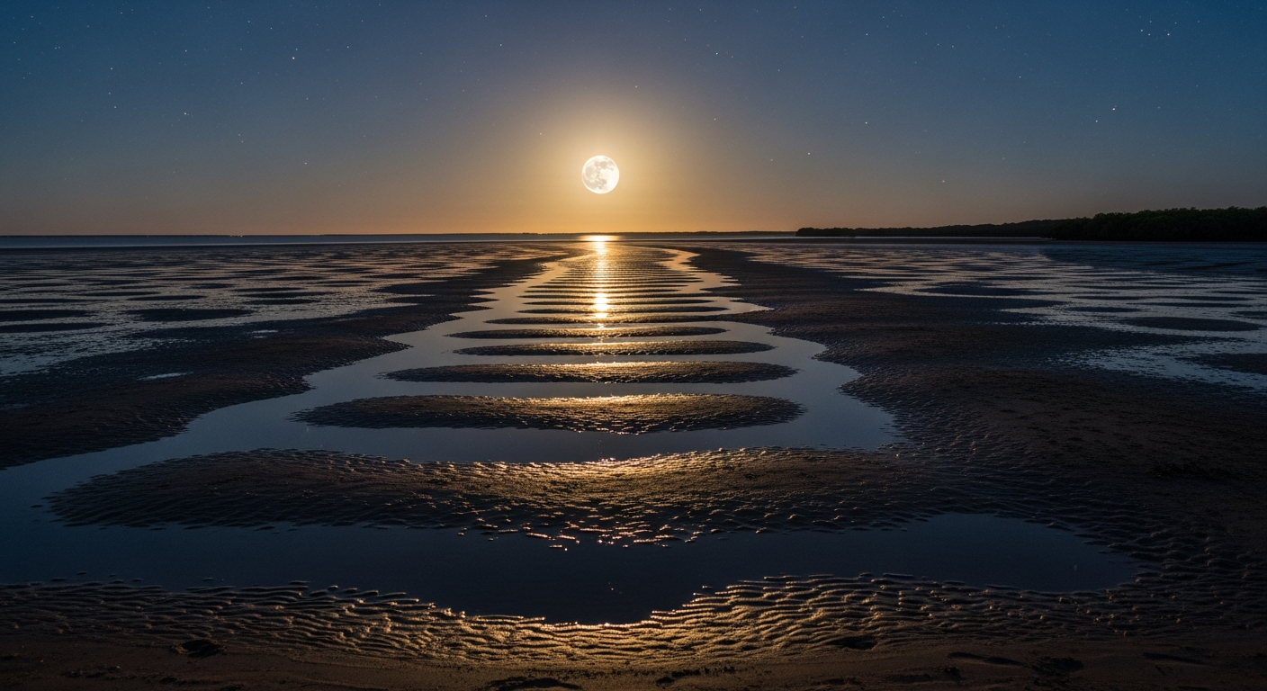 The ethereal Staircase to the Moon reflecting across Roebuck Bay's mudflats