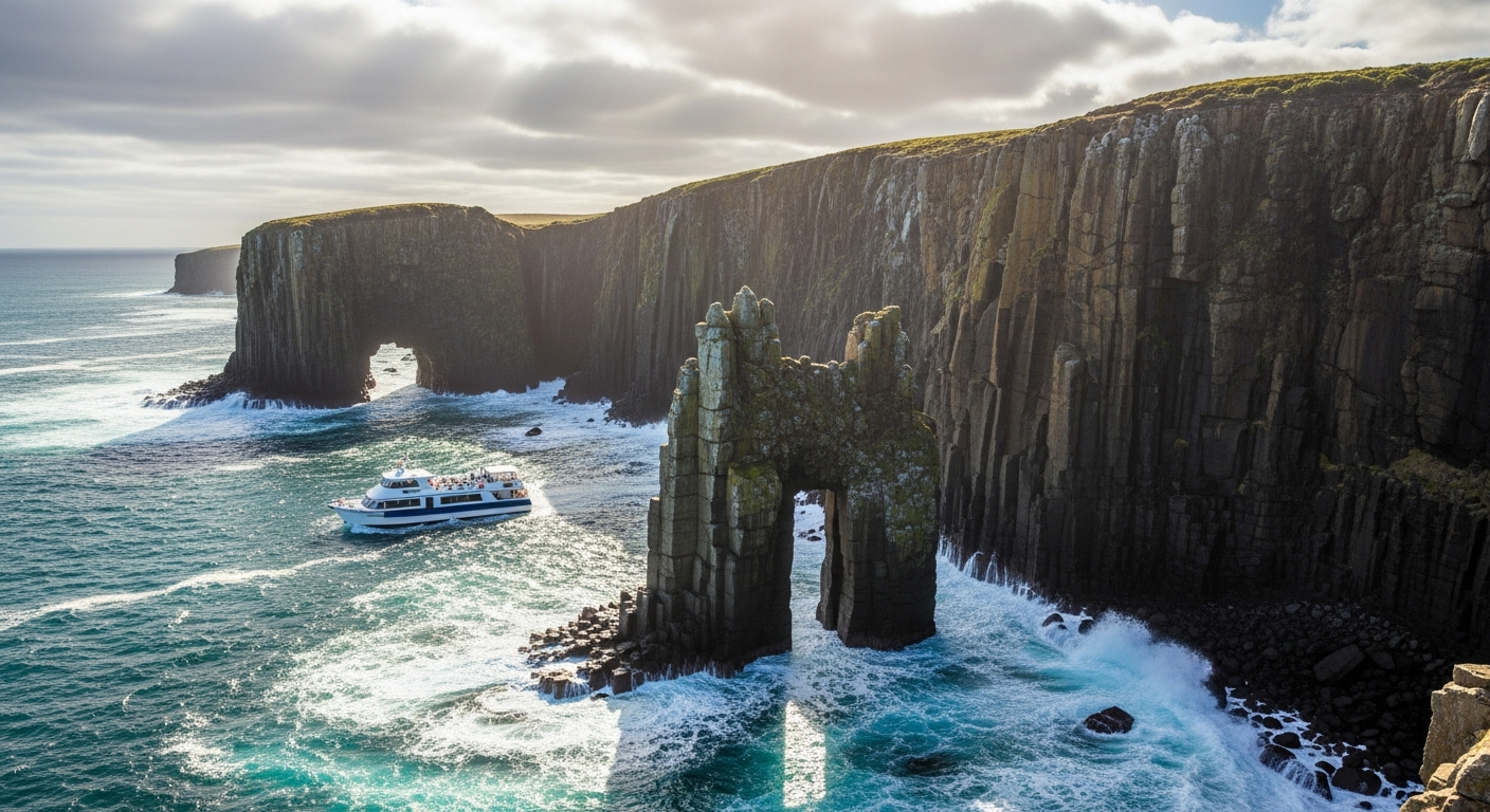 Towering dolerite sea cliffs on Bruny Island's wild south coast