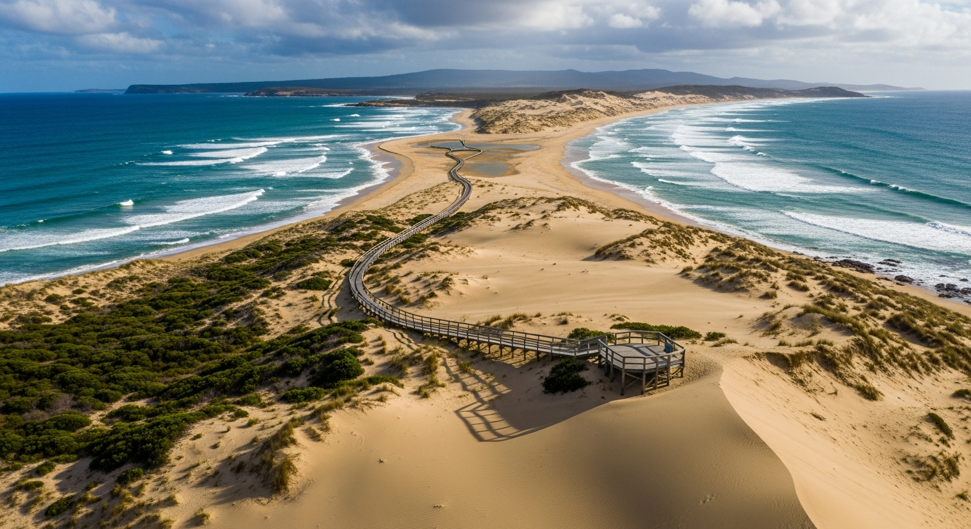 The dramatic isthmus of The Neck connecting North and South Bruny