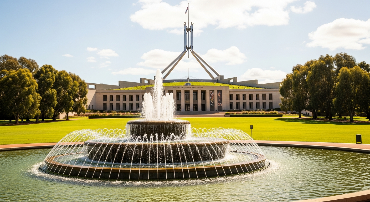 The striking architecture of Parliament House crowning Capital Hill