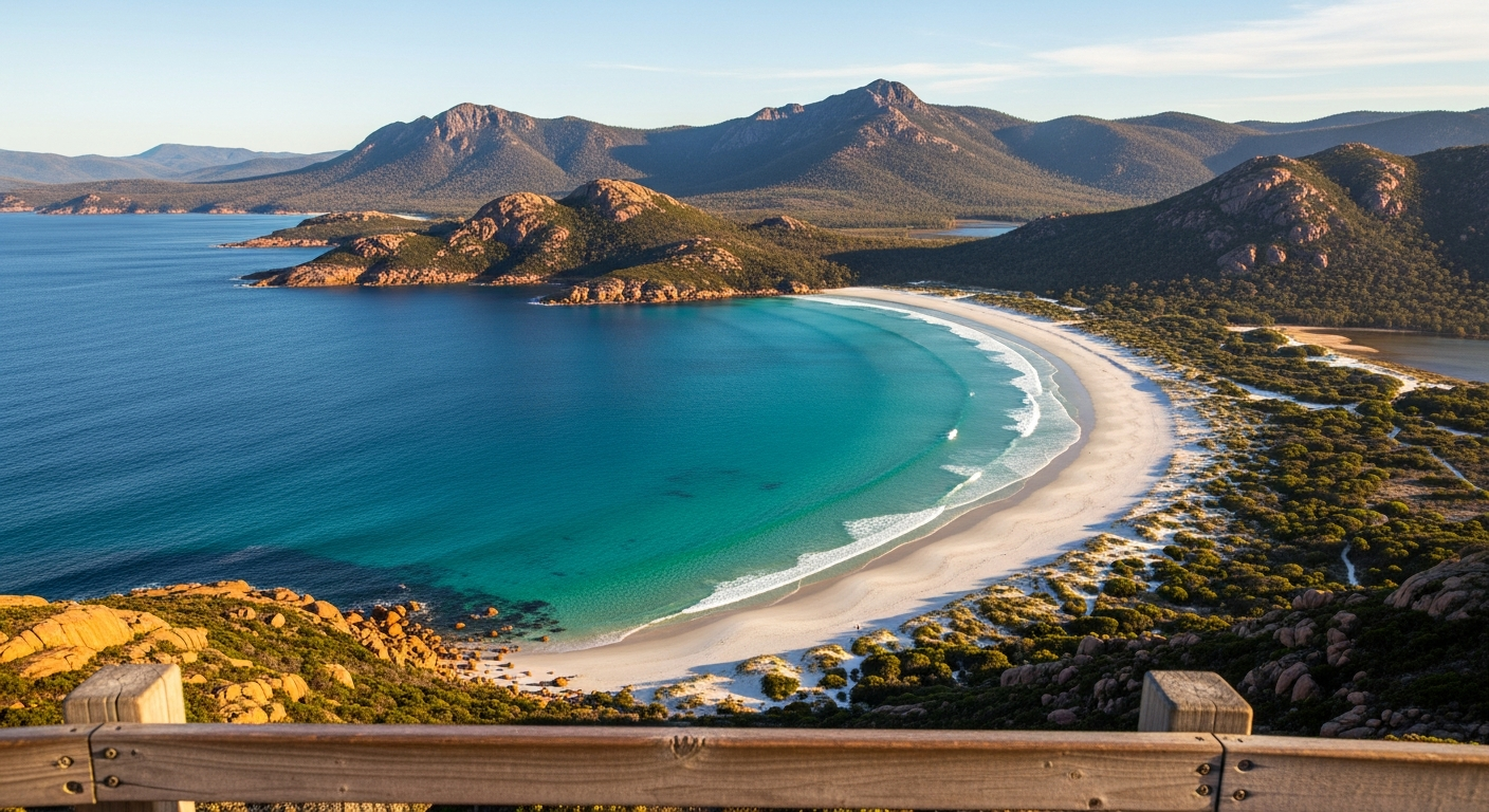 The iconic view of Wineglass Bay from the lookout