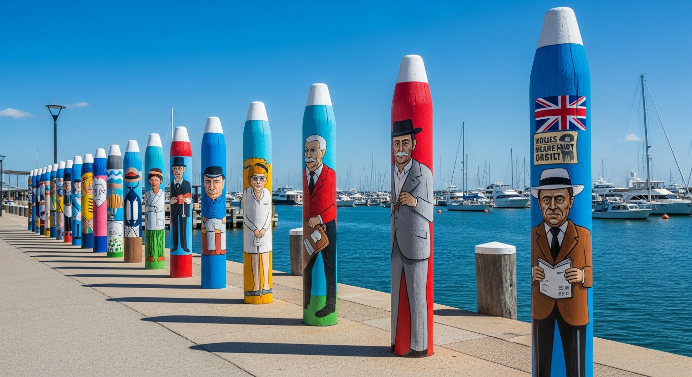 The colourful Baywalk Bollards along the Geelong waterfront