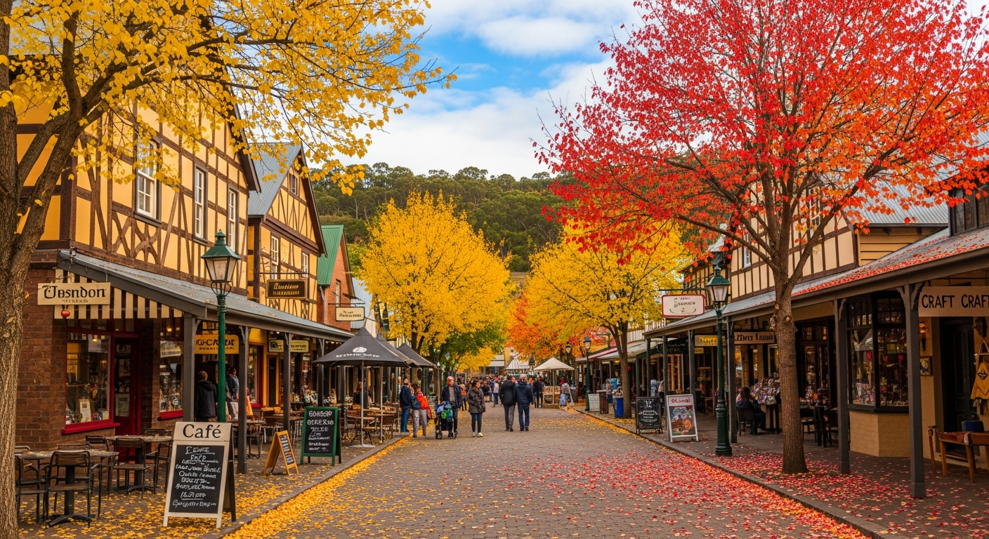 The tree-lined German heritage main street of Hahndorf