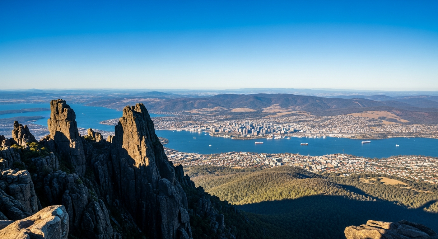Panoramic views from the summit of kunanyi/Mount Wellington