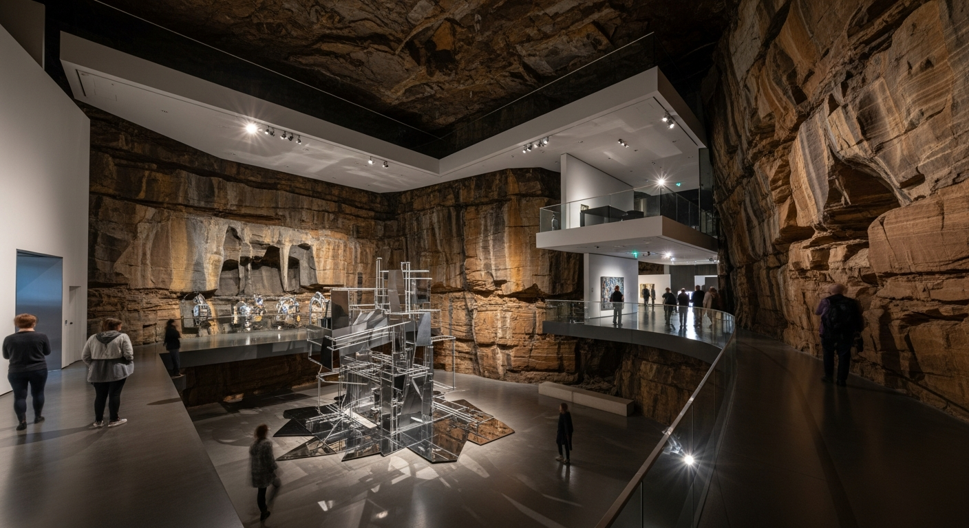 The striking MONA museum built into sandstone cliffs