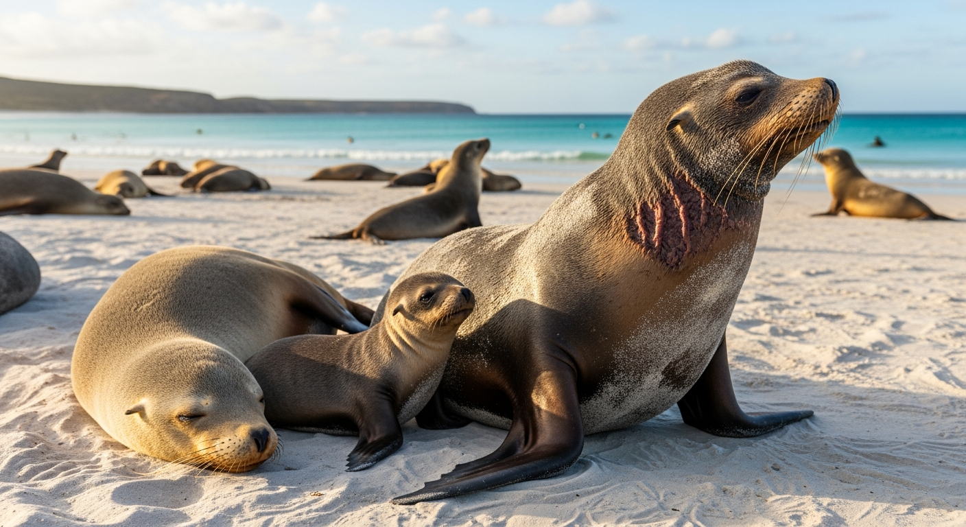 Australian sea lions basking on the beach at Seal Bay Conservation Park