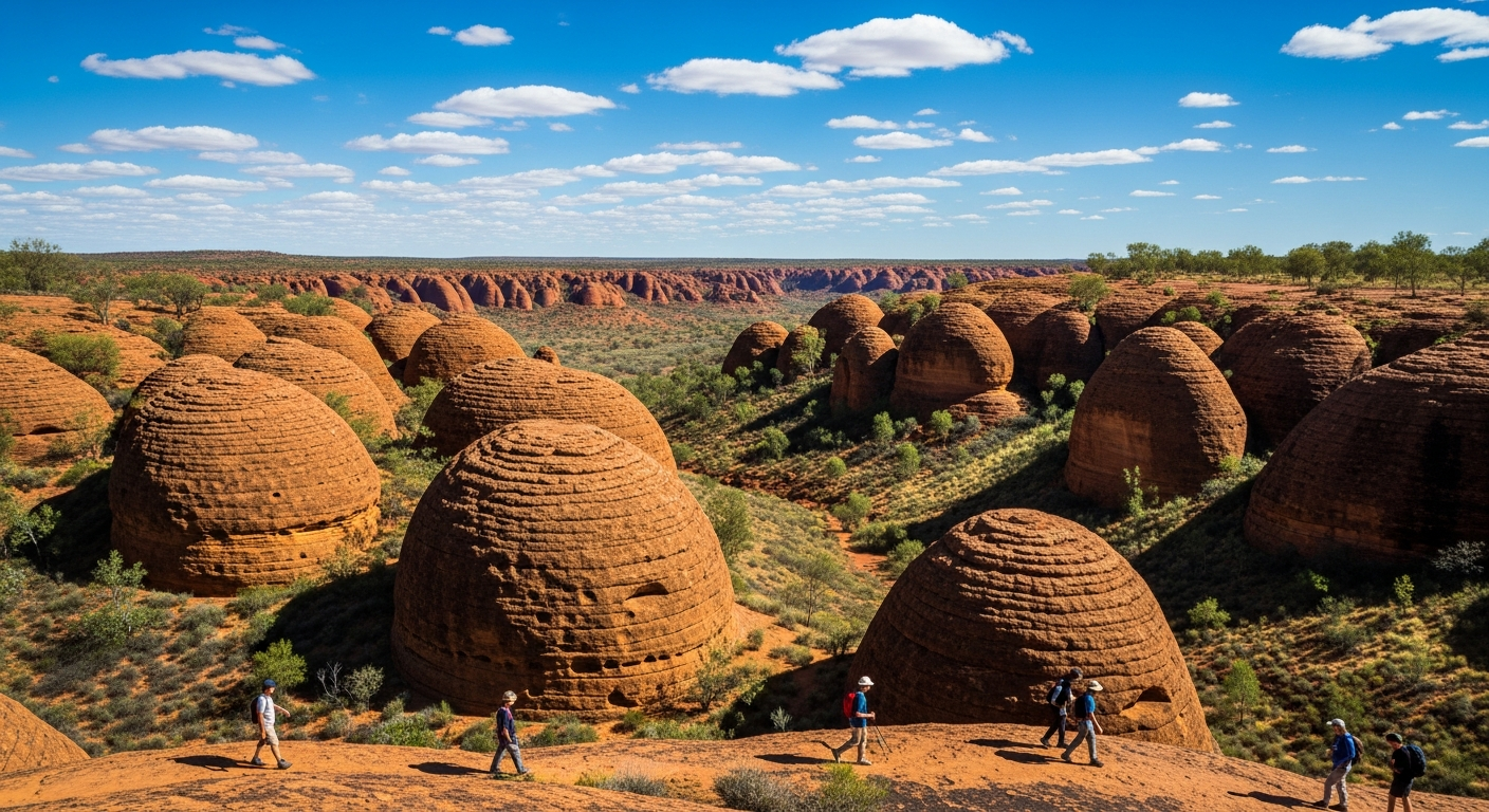The weathered beehive-shaped sandstone domes of the Lost City formation at Kings Canyon