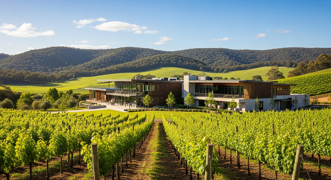 The striking d'Arenberg Cube rising above McLaren Vale vineyards
