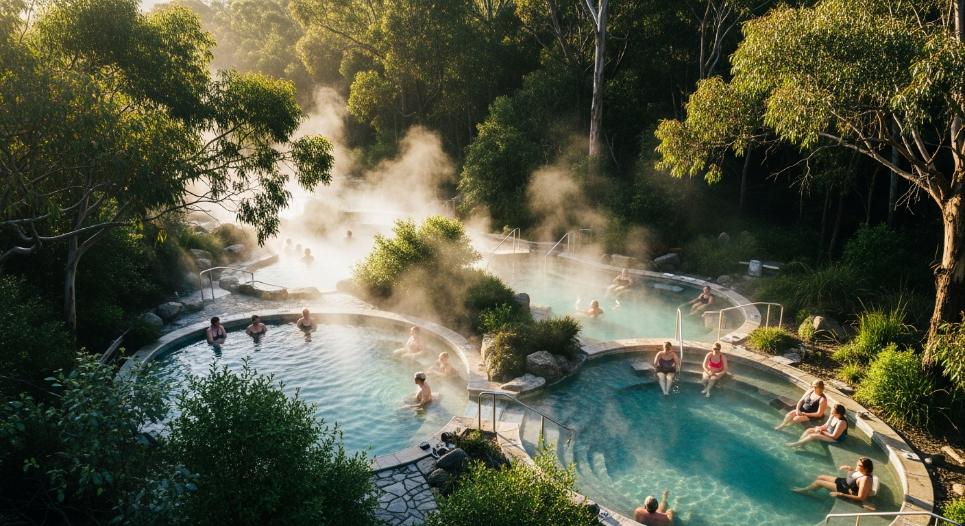 Peninsula Hot Springs surrounded by natural bushland