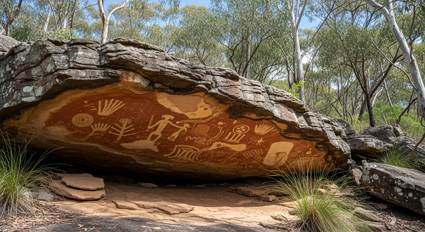 Ancient Aboriginal rock art at the Yankee Hat shelter in Namadgi