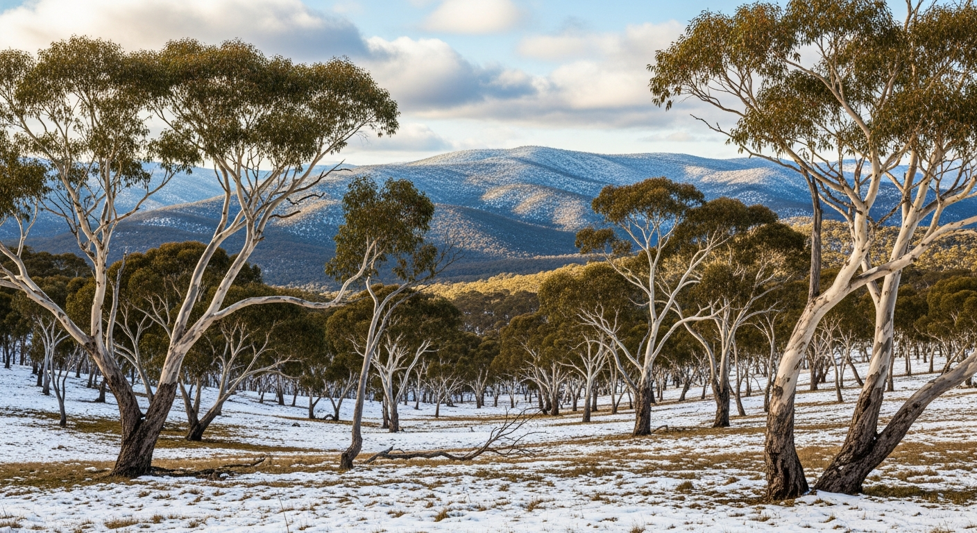 Twisted snow gums in their distinctive alpine woodland setting