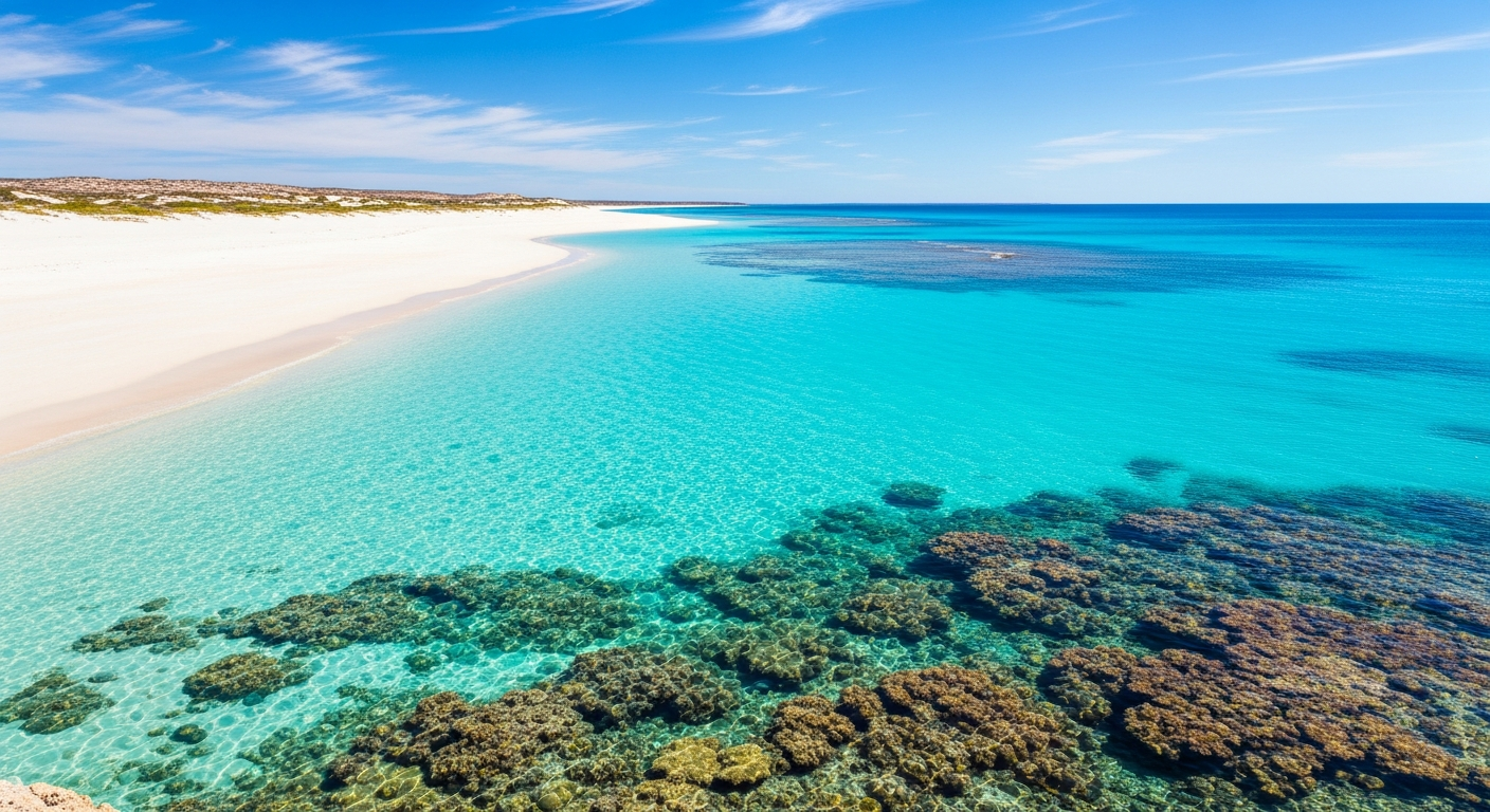 The stunning white sand and impossibly blue water of Turquoise Bay in Cape Range National Park