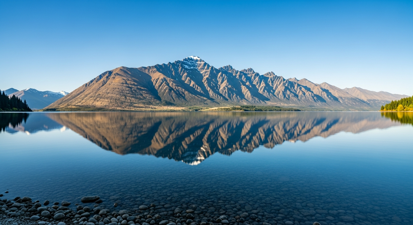 The Remarkables mountain range reflected in Lake Wakatipu