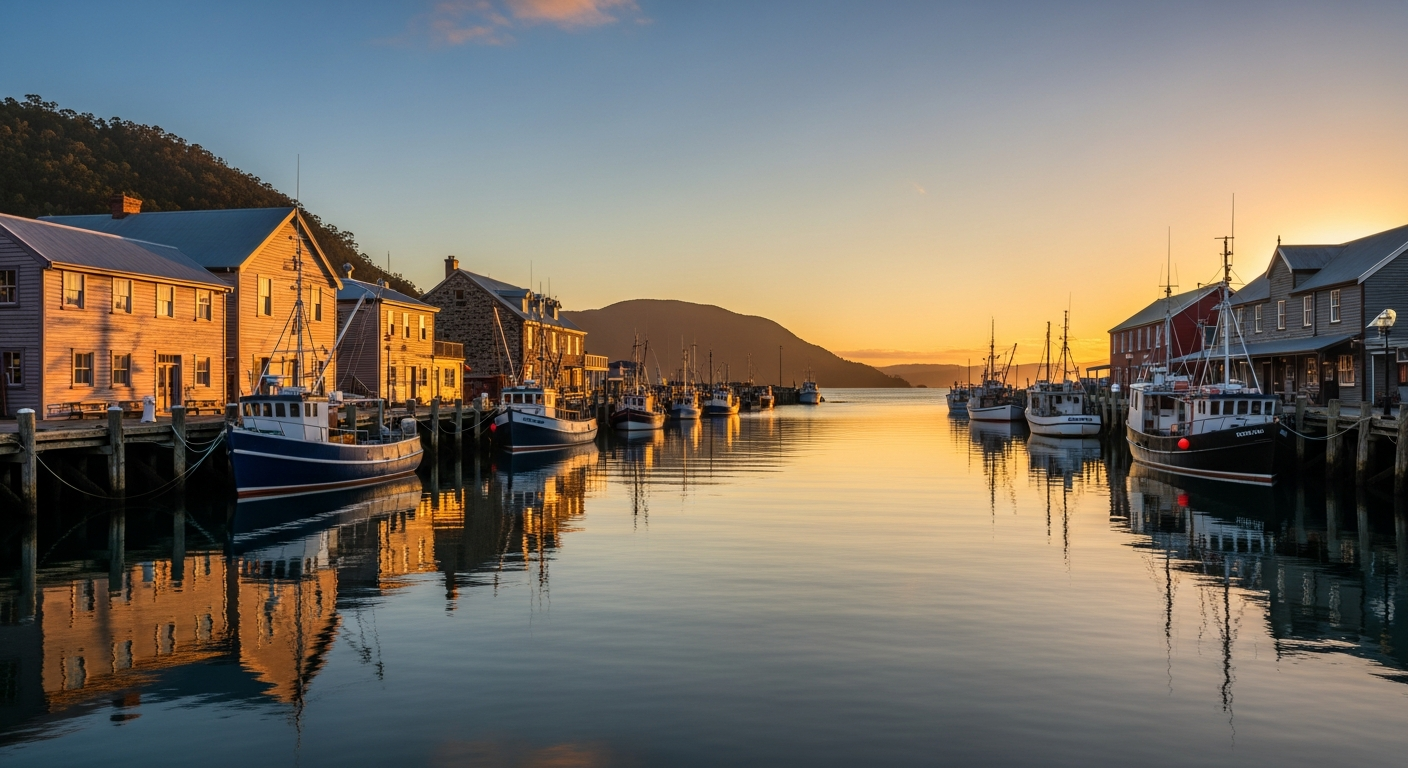 Strahan's picturesque harbour at dawn