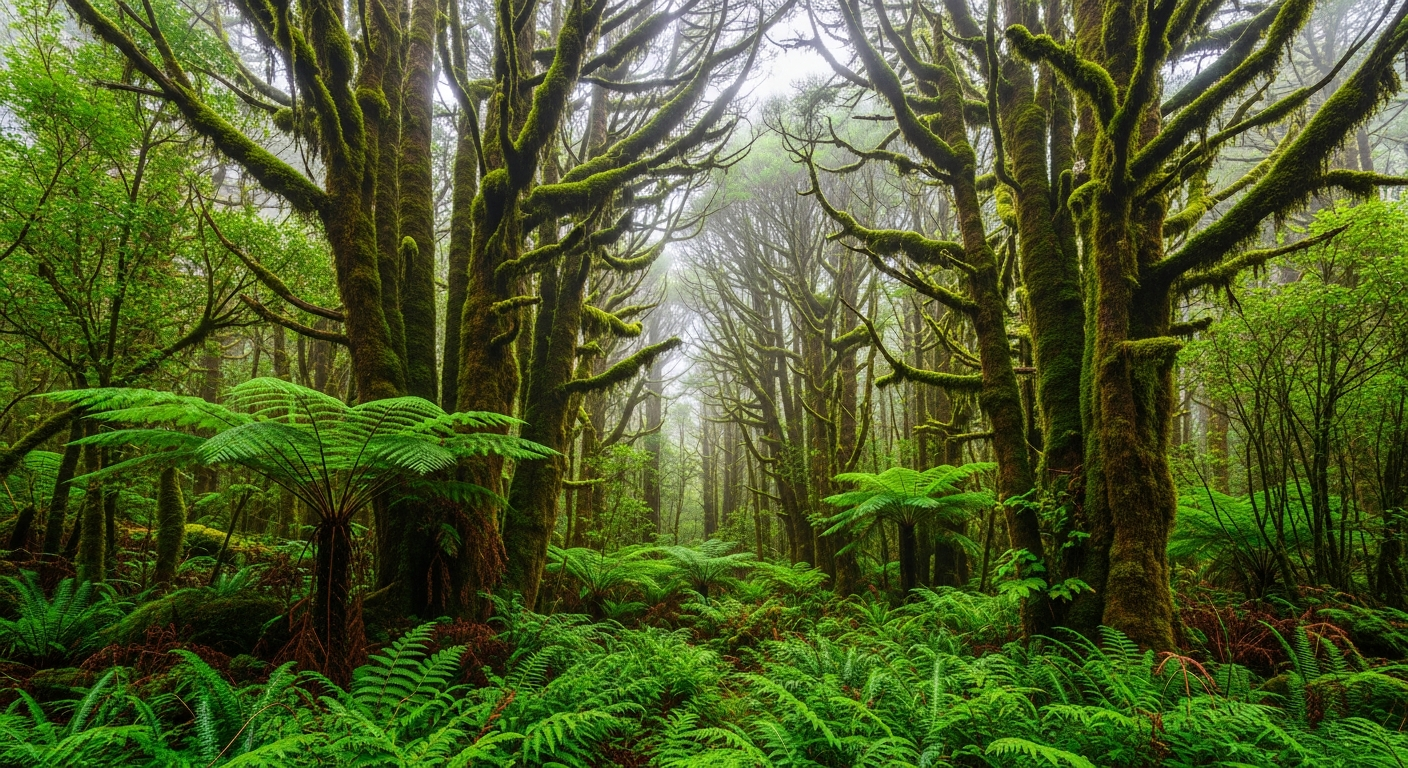 Ancient Huon pines in the temperate rainforest