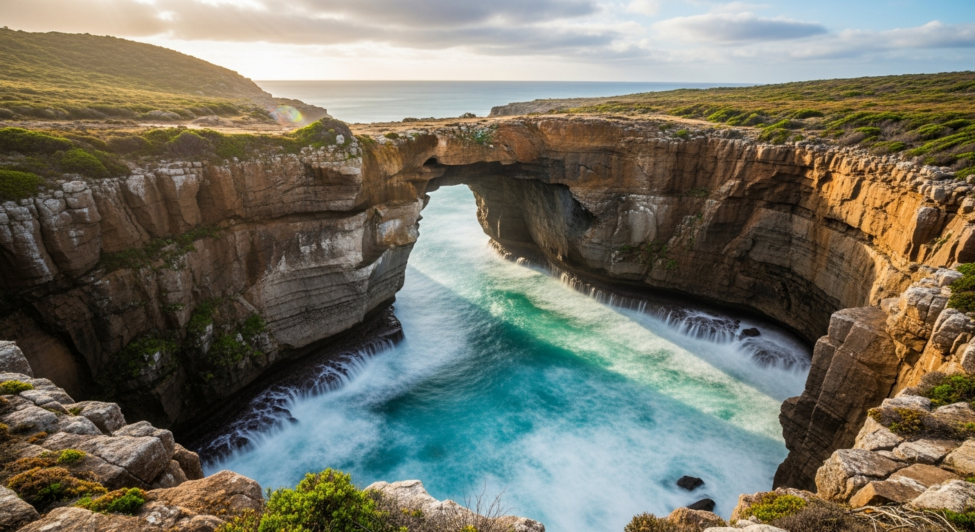 The imposing Tasman Arch carved by millennia of ocean forces