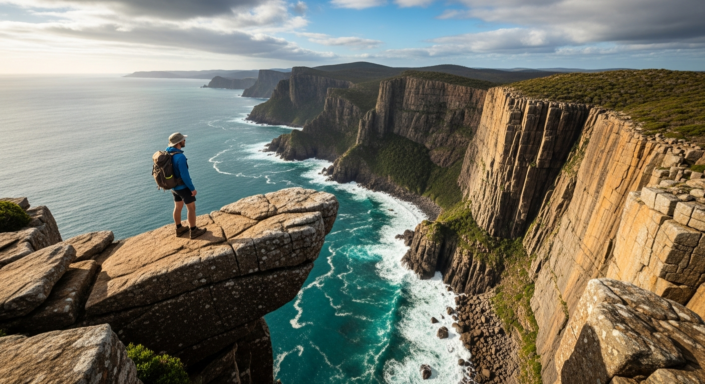 The dramatic cliffs along the Three Capes Track