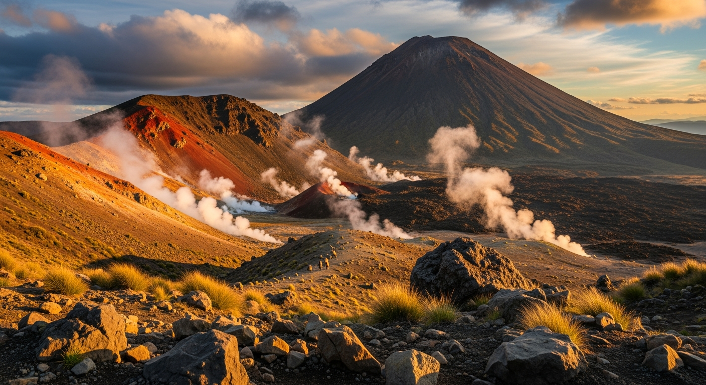 Mount Ngauruhoe volcanic cone with Red Crater and dramatic volcanic scenery