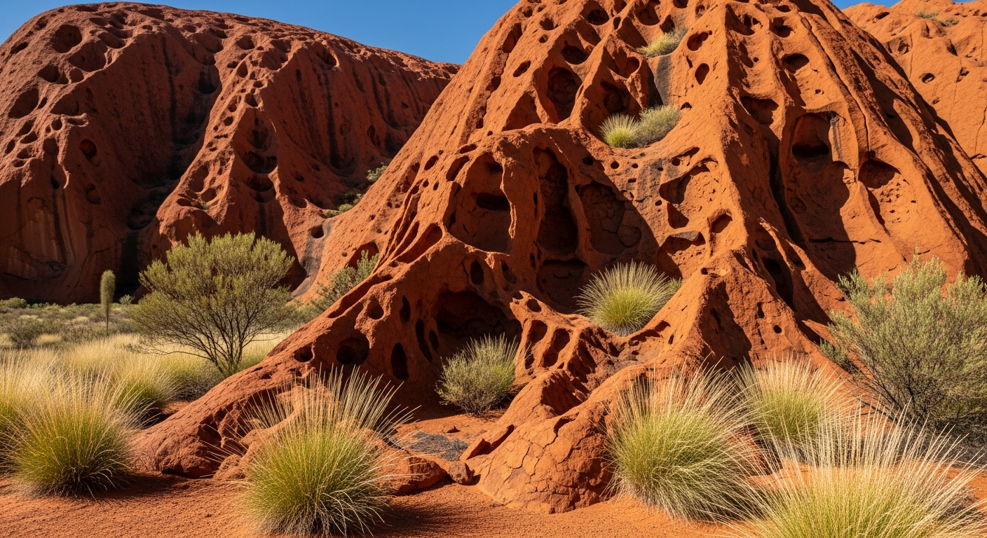 Walkers on the 10km base walk around the foot of Uluru with its dramatic red rock face
