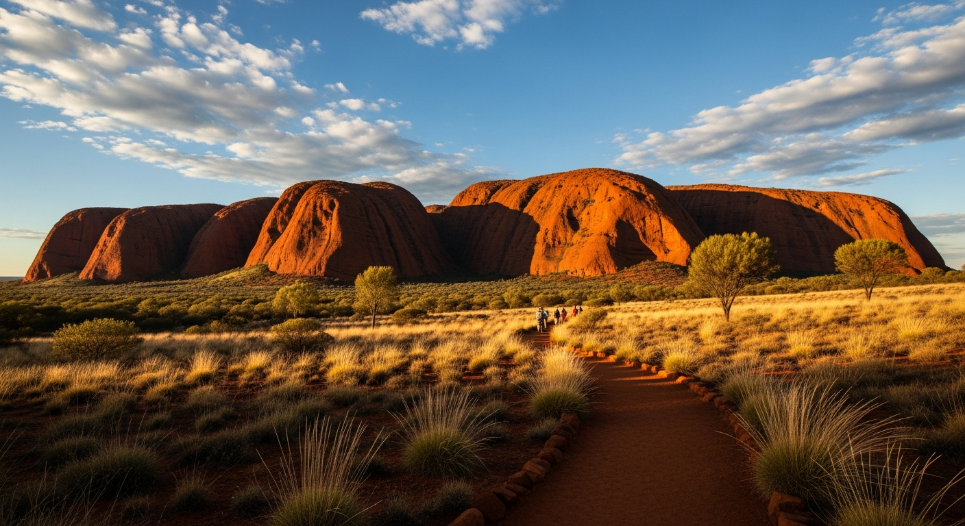 The dramatic red domes of Kata Tjuta rising from the desert landscape