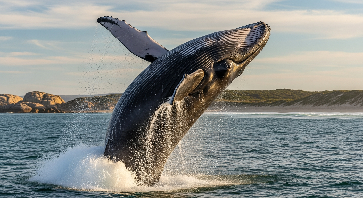 Southern right whales breaching in the waters off Victor Harbor