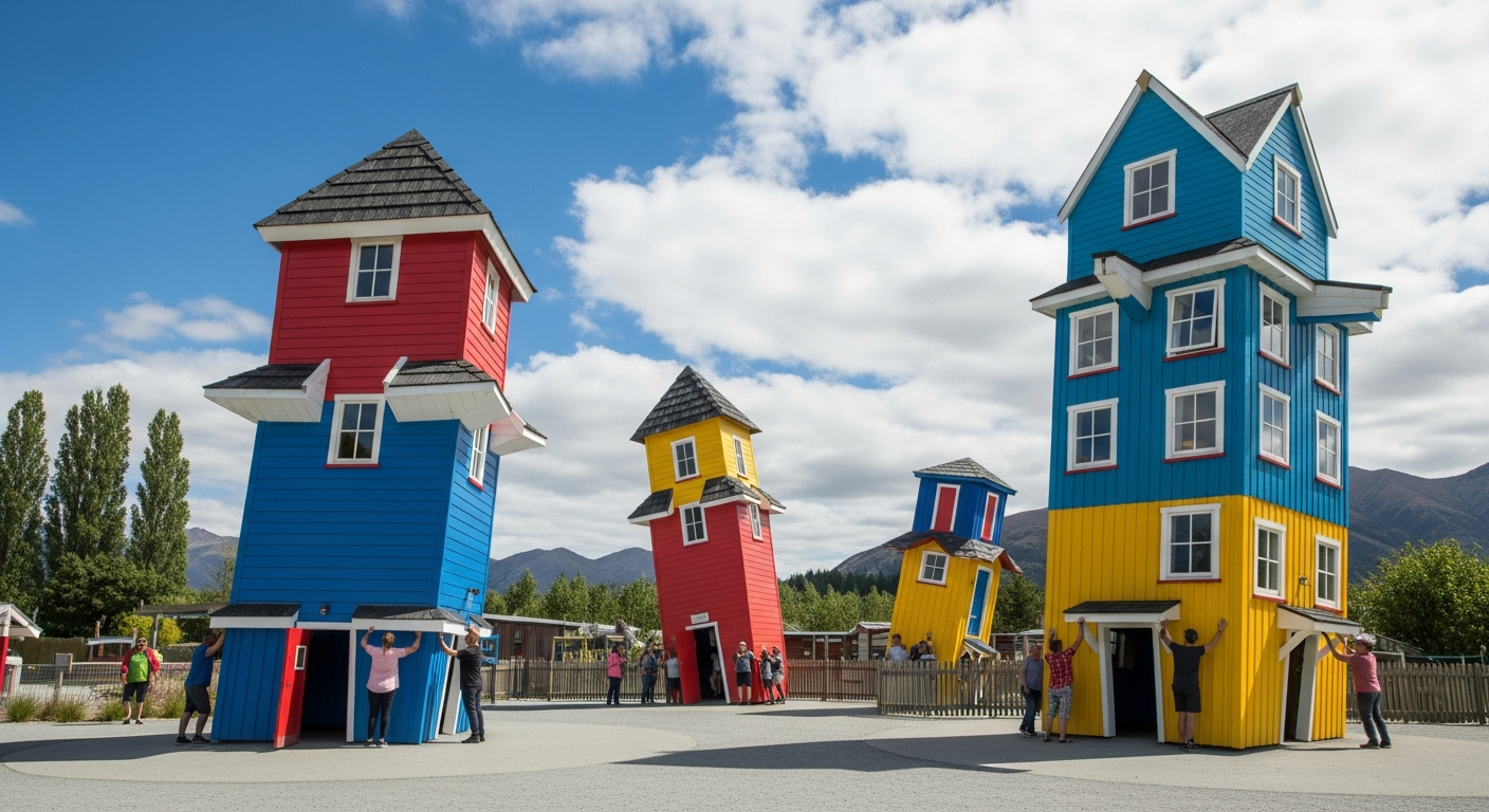 Puzzling World with quirky tilting buildings and illusion rooms in Wanaka