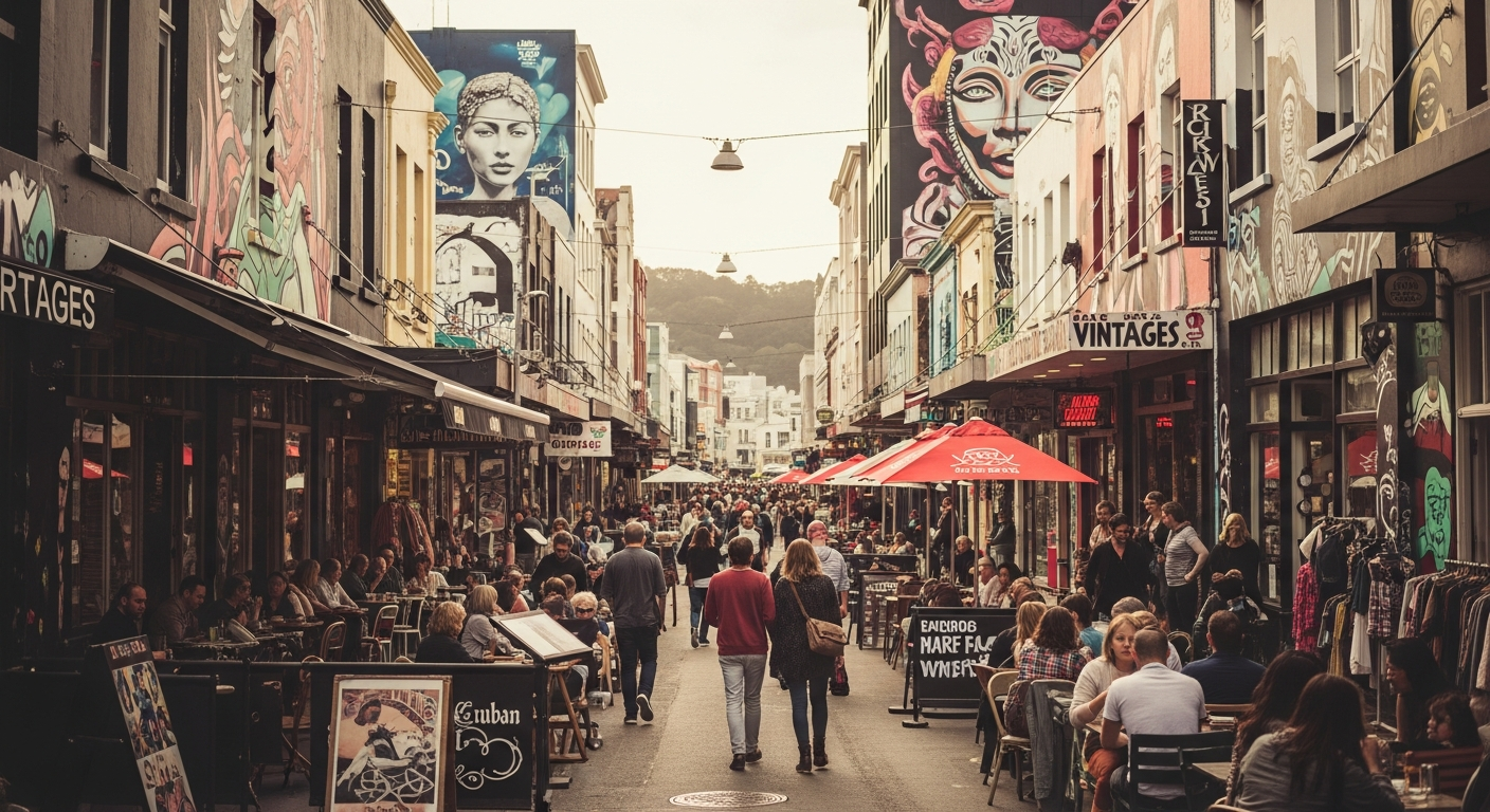 Cuba Street in Wellington with colourful cafes, street art, and bohemian atmosphere