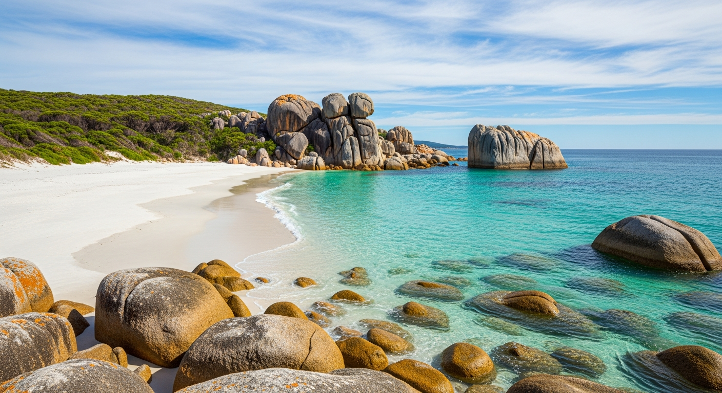 Pristine Squeaky Beach with granite boulders
